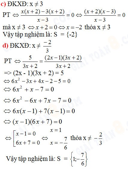 Giải bài phương trình chứa ẩn ở mẫu, trang 22 23 sgk Toán Lớp 8 tập 2