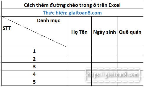 cach them duong cheo trong o tren excel