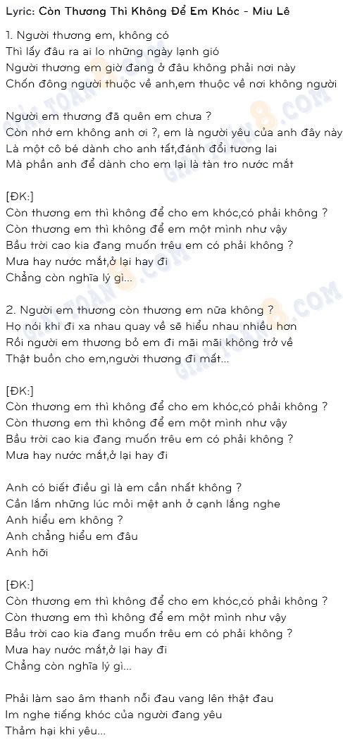 lyric con thuong thi khong de em khoc